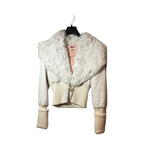 BRAND NEW!!! Fetish by EVE White Fur Collar Quilted Jacket